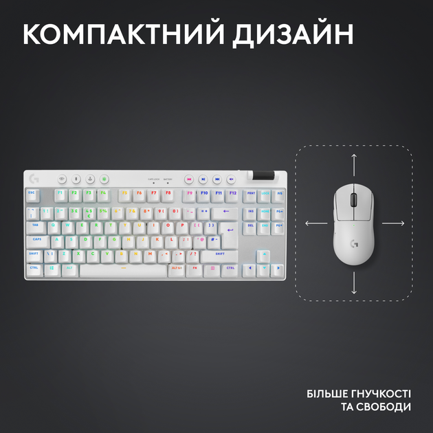 Клавіатура бездротова Logitech G PRO X TKL Lightspeed White Tactile (920-012148) - зображення 7