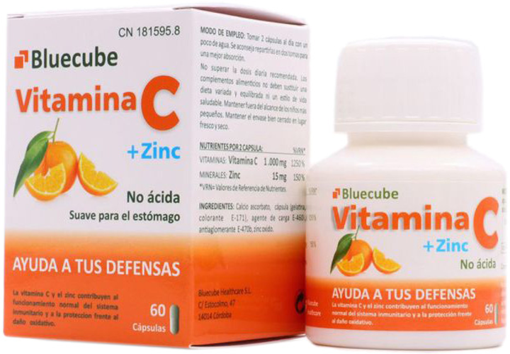 Вітаміни Bluecube Vitamina C Zinc 60 капсул (8437014181227) - зображення 1