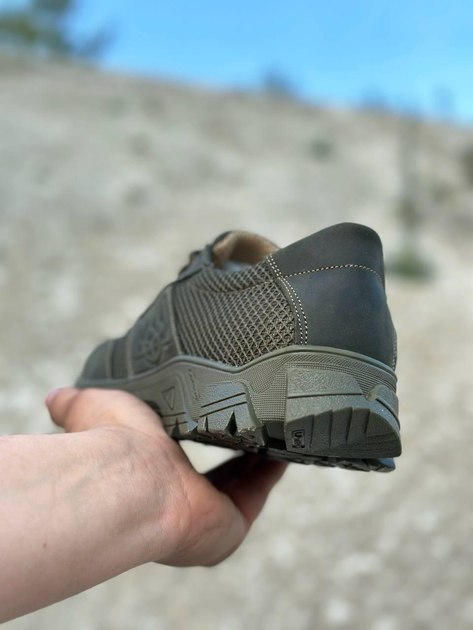 Літні шкіряні з сіткою тактичні кросівки Побратим -12 з Гербом, Олива, розмір 38 - зображення 2