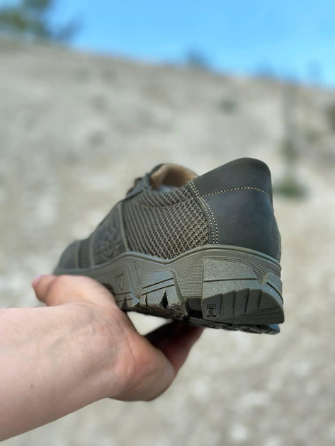 Літні шкіряні тактичні кросівки Побратим -12 з Гербом, Олива, розмір 42 - зображення 2