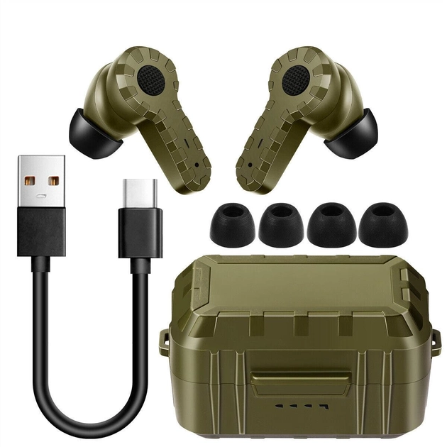 Активні навушники беруші для захисту органів слуху Arm Next портативні акумуляторні водонепроникні із зарядним кейсом у комплекті оливкові - зображення 1