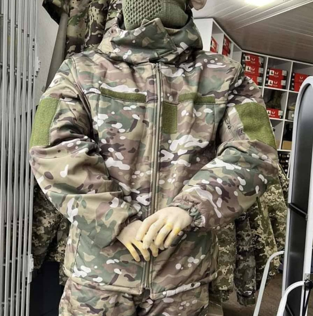 Зимова чоловіча куртка на блискавці з капюшоном із синтепоновим наповнювачем на флісі тканина Ріп-стоп бушлат на зиму з велкро липучками XXL камуфляжна - зображення 1