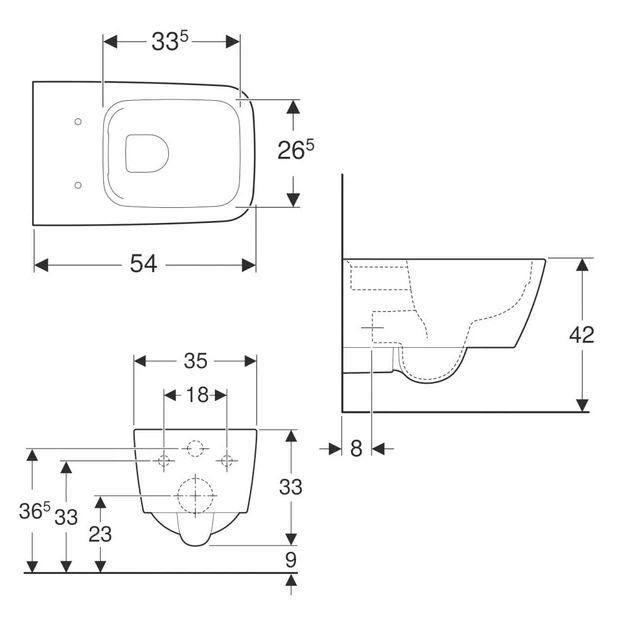 Унитаз подвесной воронкообразный Geberit iCon Square Rimfree с крышкой, белый (201950000/571910000) - изображение 2