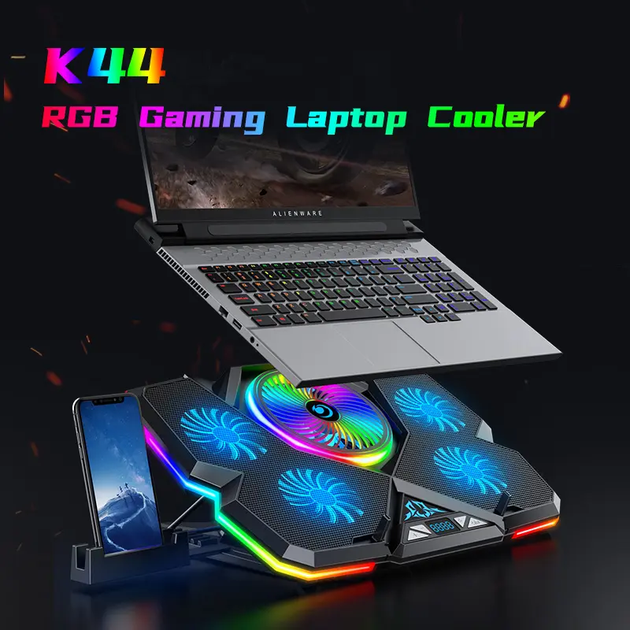 Підставка для ноутбука з охолодженням VHG K44 з RGB-підсвічуванням Laptop Cooling Pad, Red - Фото 6 Підставка для ноутбука з охолодженням VHG K44 з RGB-підсвічуванням Laptop Cooling Pad, Red - изображение 6