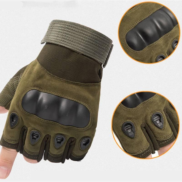 Тактические перчатки с открытыми пальцами с защитой костяшек L Зеленые - изображение 1