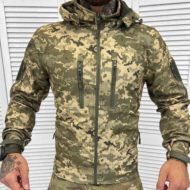 Мужская водонепроницаемая Куртка с Капюшоном Squad Softshell на флисе пиксель размер L - изображение 2