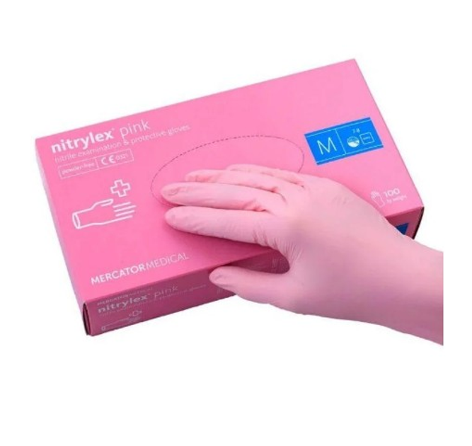 Перчатки Розовые нитриловые Nitrilex Mercator Medical M 100шт (AK0023) - изображение 1