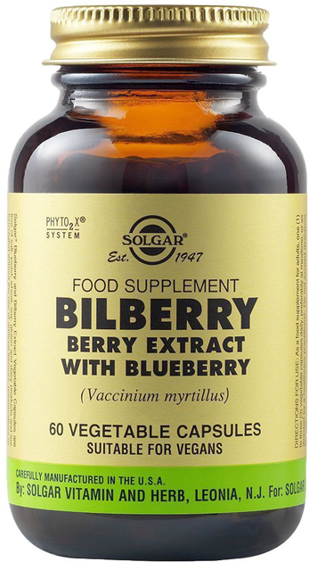 Харчова добавка Solgar Bilberry Berry Екстракт ягід чорниці 60 капсул (33984041103) - зображення 1