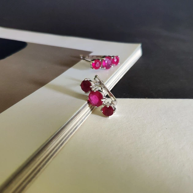 Срібні сережки з натуральним рубіном 3.99ct (2147053) - зображення 6