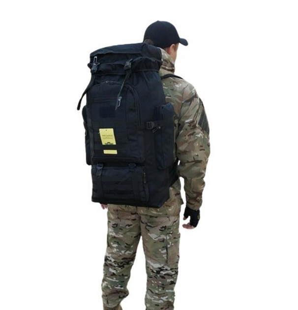 Рюкзак туристический для походов Tactic военный на 70 л черный - изображение 1