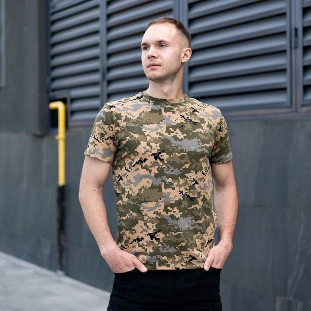 Мужская пиксельная футболка армейская хлопковая хаки L - изображение 1