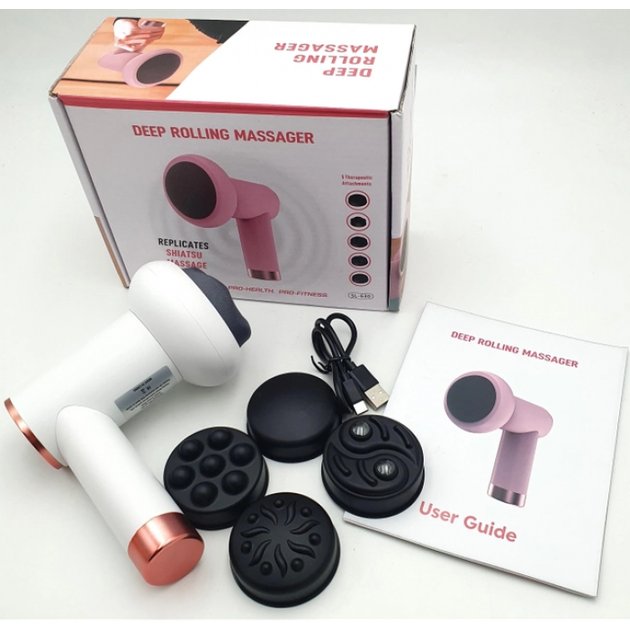 Массажер антицеллюлитный аккумуляторный для тела рук и ног Deep Rolling Massager 4 насадки 6 скоростей 1800-3200 об/мин Белый - изображение 5