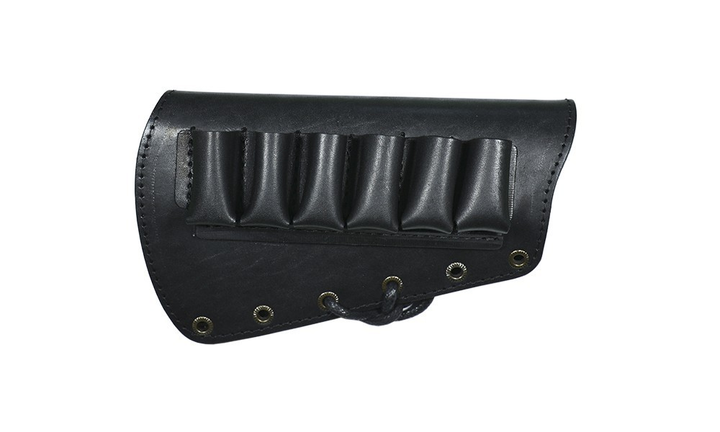 Патронташ на приклад на 6 патронов 16 калибра кожаный (чёрный) - изображение 1