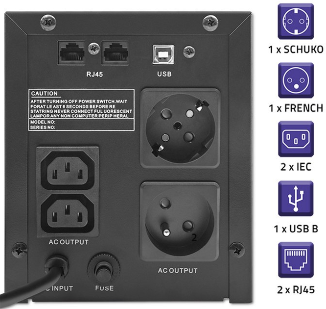 UPS Qoltec Monolith 1500VA 900W LCD USB (5901878537702) - obraz 4