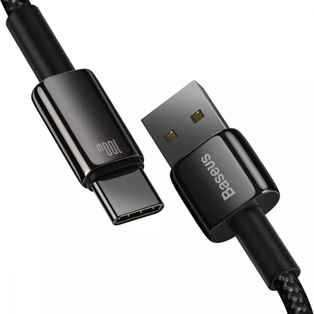 Кабель быстрой зарядки «USB to Type-C» Baseus Tungsten Gold 100W High Power 2m, чёрный - Фото 2 Кабель быстрой зарядки «USB to Type-C» Baseus Tungsten Gold 100W High Power 2m, чёрный - изображение 2