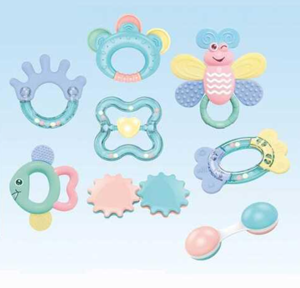 Набор погремушек в ручку Baby Toys 8 штук 4 прорезывателя-погремушки, шестеренка, маракасы SL 84824 - Фото 2 Набор погремушек в ручку Baby Toys 8 штук 4 прорезывателя-погремушки, шестеренка, маракасы SL 84824 - изображение 2