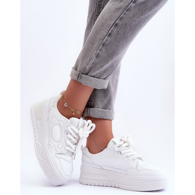 Sneakersy damskie na wysokiej platformie Finos 40 Białe (5905677883992) - obraz 4