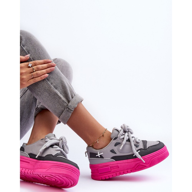 Sneakersy damskie na wysokiej platformie Finos 39 Szare (5905677883923) - obraz 4