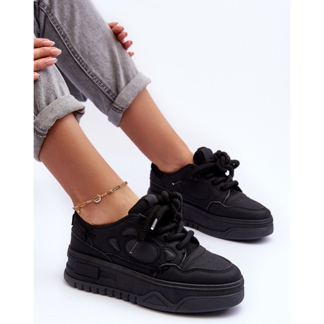 Sneakersy damskie na wysokiej platformie Finos 39 Czarne (5905677883862) - obraz 3