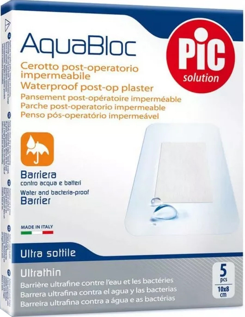 Plaster Pic Solution Aquabloc Post Op Antibacterial Sterile Dressing 10 x 8 cm 5 szt (8058090003410) - obraz 1