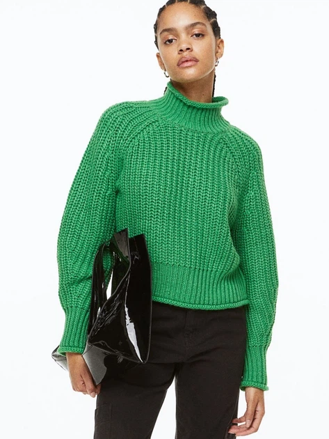 Свитер вязаный женский H&M FL0990911-Зеленый XS Зеленый