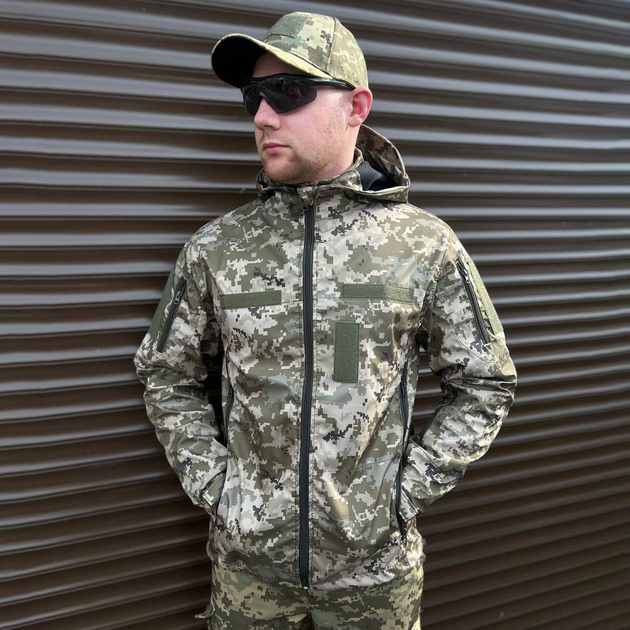 Мужская водонепроницаемая Куртка с липучками под шевроны / Ветровка с капюшоном пиксель размер 2XL - изображение 1