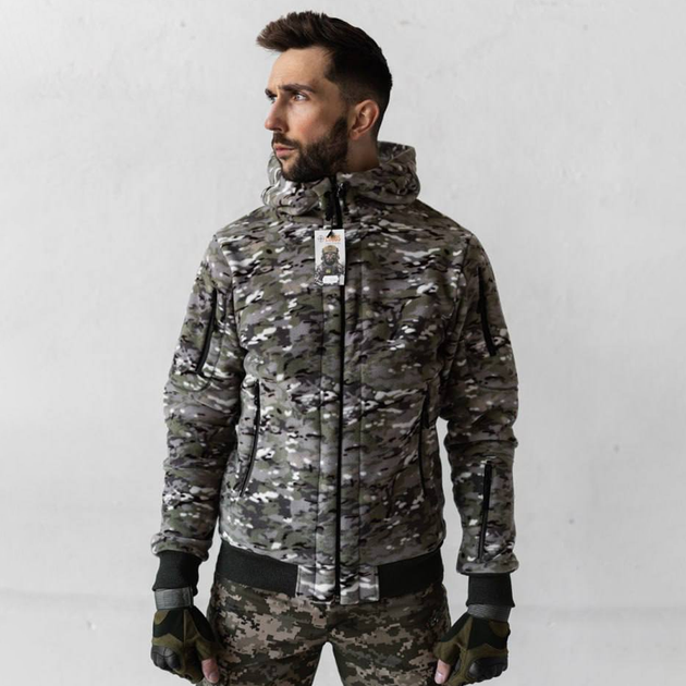 Мужская Флисовая Куртка с капюшоном и липучками под шевроны мультикам размер S - изображение 1