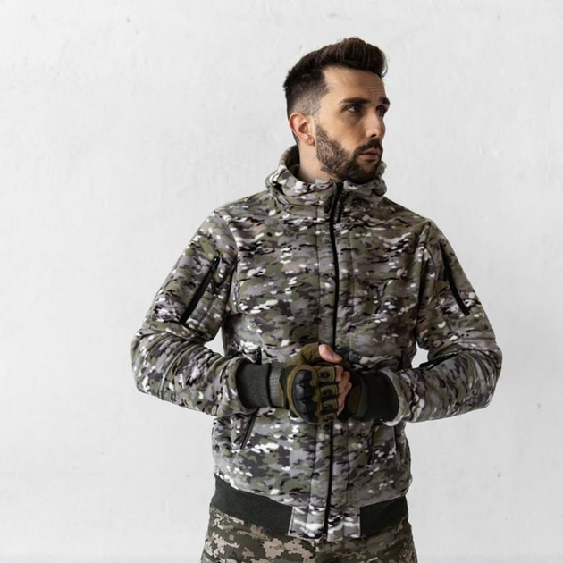 Мужская Флисовая Куртка с капюшоном и липучками под шевроны мультикам размер 3XL - изображение 2