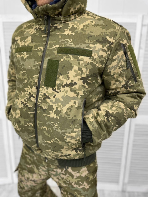 Мужской зимний Бушлат-бомбер грета с меховой подкладкой / Куртка с капюшоном пиксель размер 2XL - изображение 1