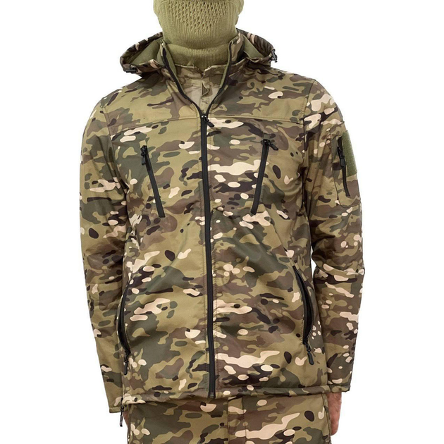 Чоловіча водонепроникна Куртка Softshell з Капюшоном та Липучками під шеврони мультикам розмір 4XL - зображення 1