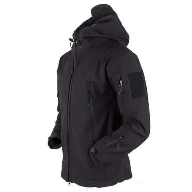 Мужская демисезонная Куртка с капюшоном Softshell Shark Skin 01 на флисе до -10°C черная размер L - изображение 1