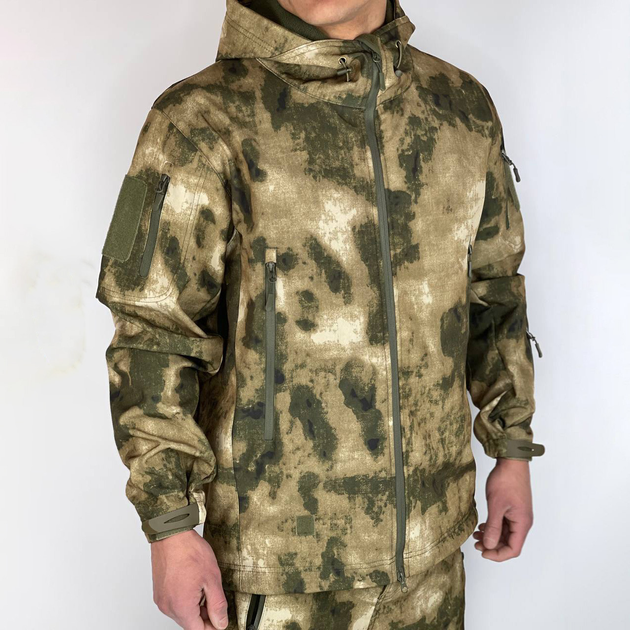 Чоловіча демісезонна Куртка SoftShell на флісі з капюшоном та вентиляційними блискавками камуфляж розмір XL - зображення 2