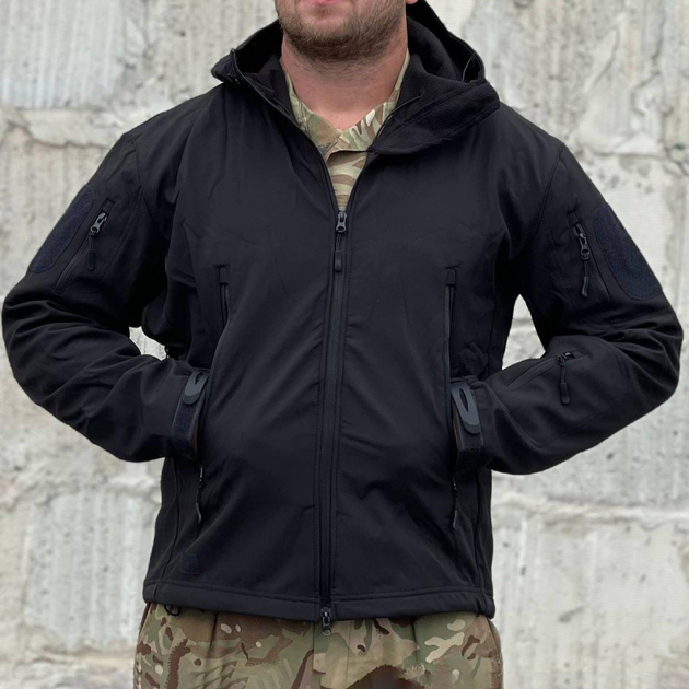 Мужская демисезонная Куртка с капюшоном Softshell Shark Skin 01 на флисе до -10°C черная размер XL - изображение 2