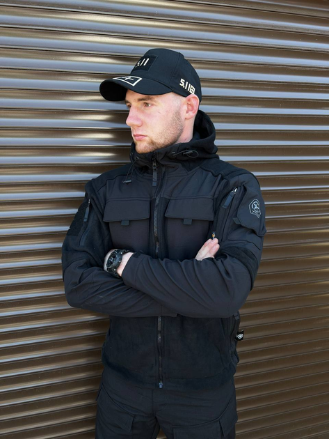Чоловіча Флісова Куртка з Захисними накладками та вентиляційними пазухами чорна розмір L - зображення 1