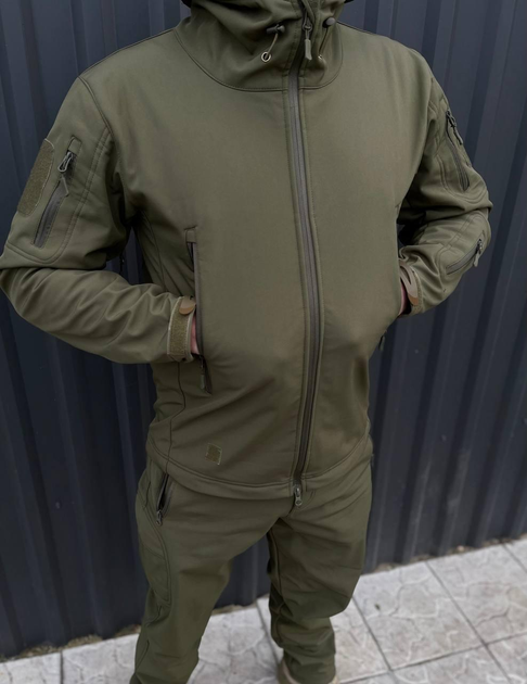 Чоловіча Куртка з капюшоном SoftShell на флісі хакі розмір XL - зображення 2