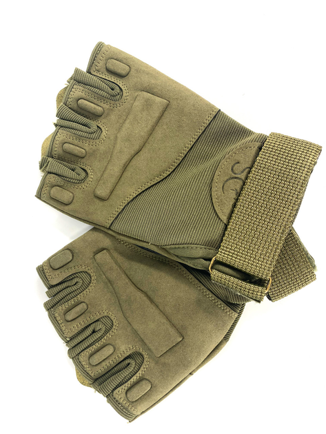 Тактические военные перчатки с открытыми пальцами перчатки беспалые Хаки XL - изображение 1