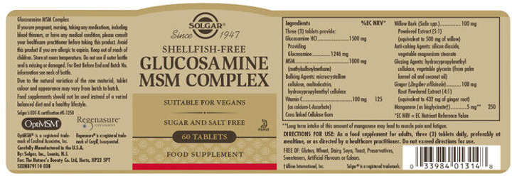 Suplement diety Solgar Glucosamine Msm Complex 60 tabletek (33984013148) - obraz 2