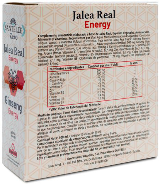 Suplement diety Santelle Zero Jalea Real Energy Ginseng 10x10ml (8412016373191) - obraz 2