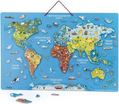 Пазл магнитный Viga Toys Карта мира с маркерной доской на украинском языке (44508) 