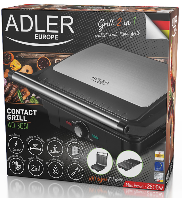 Grill Adler AD 3051 XL Moc 2800 W Powłoka nieprzywierająca Stal nierdzewna Czarny (5902934839310) - obraz 15
