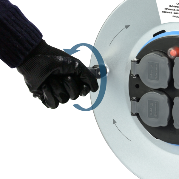 Подовжувач професійний на металевій котушці Electraline на 4 розетки із захисними кришками ІР44 кабель ПВС 3х1,5 мм 25м побутовий універсальний переноска чорно-сірий (49042) - Фото 2 Подовжувач професійний на металевій котушці Electraline на 4 розетки із захисними кришками ІР44 кабель ПВС 3х1,5 мм 25м побутовий універсальний переноска чорно-сірий (49042) - зображення 2