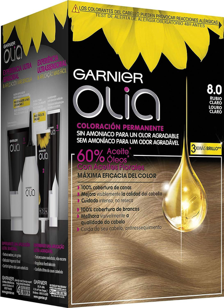 Farba kremowa bez utleniacza Garnier Olia Permanent Coloring 8.0 Light Blond 60 ml (3600541235120) - obraz 1