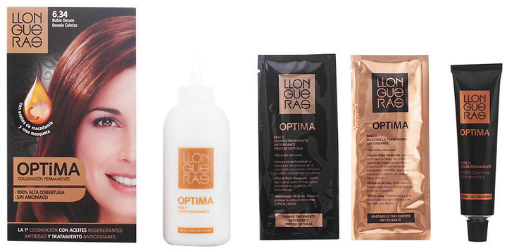 Farba kremowa z utleniaczem do włosów Llongueras Optima Permanent Hair Colour Ammonia Free 6.34 Dark Golden Copper Blond 152 ml (8432225052090) - obraz 2