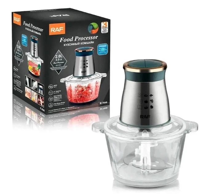 Багатофункціональний електричний блендер-подрібнювач RAF R.7040 800Вт. 2л. 4 леза зі скляною чашею, Прозорий - зображення 1