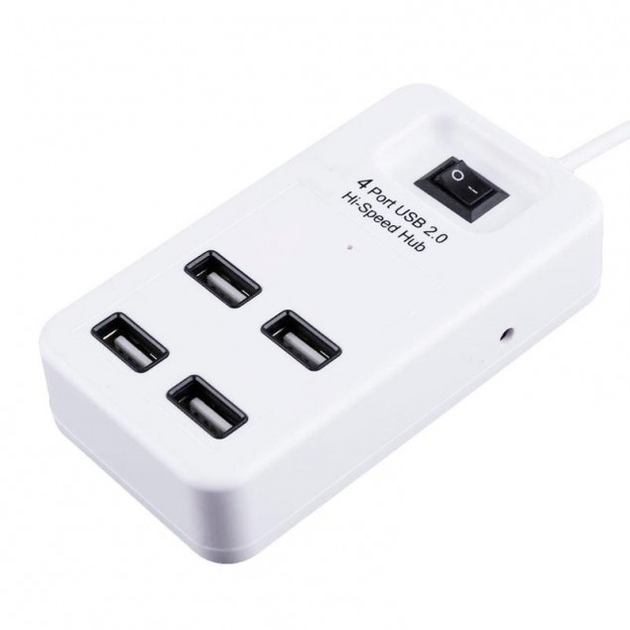 Концентратор USB-хаб RIAS P-1601 4 порта USB 2.0 с выключателем White (3_02362) - изображение 1