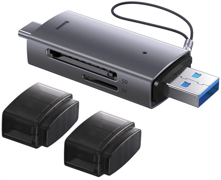 Czytnik kart Baseus Lite Series USB Type-A & Type-C - SD/TF Grey (WKQX060113) - obraz 5
