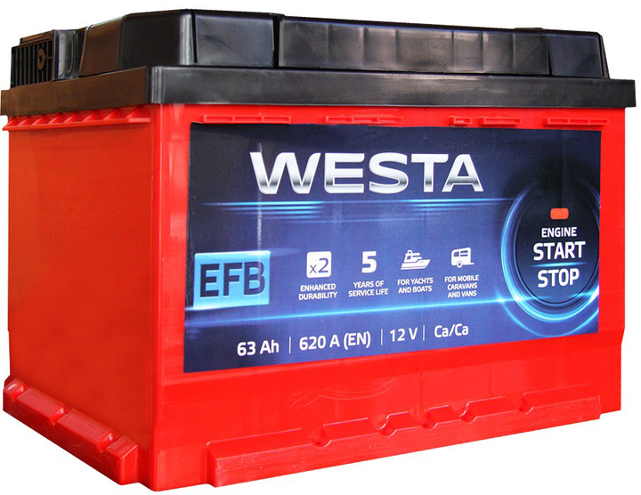 Автомобильный аккумулятор WESTA 6CT-63 А (1) RED EFB – фото, отзывы ...