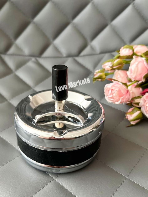 Бездымная пепельница юла средняя радиусом 9 см со вставкой из кожзама ...