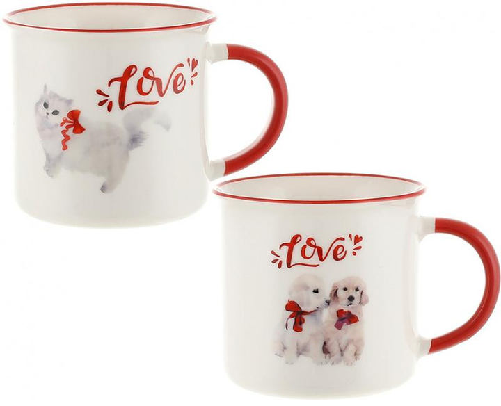 Набор 2 фарфоровые кружки Милые Зверята 350мл, котики и щенки (BD-B04 ...
