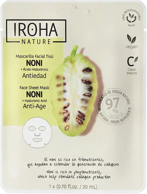 Маска для обличчя Iroha Nature Nature Mask Avocado Hyaluronic Acid 1 U 100 мл (8436036436087) - зображення 1